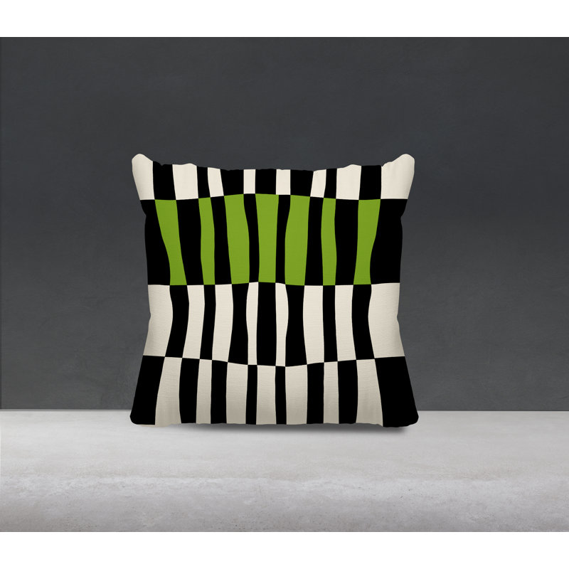 Coussin décoratif réversible en polyester filé Bianca, H 17 po x l 17 po, Chartreuse / blanc cassé / noir