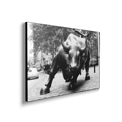 Steelpix Metal Canvas -  Wall Street Bull Black & White By Unknown Artist Wall Art Print