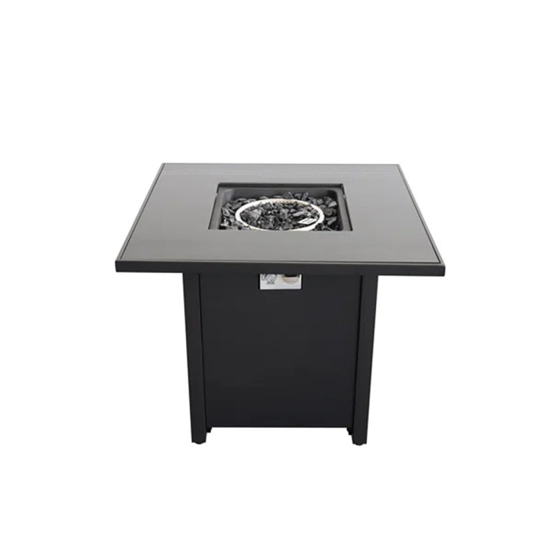 Foyer en métal thermolaqué 30 po avec couvercle en verre fumé, Noir