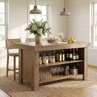 Wood Kitchen Island With Storage Shelf, 55.12" Farmhouse Kitchen Prep Table For Dining Room