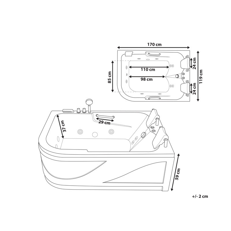 Taunya 1700mm x 119mm Acrylic Bathtub with Faucet, Black