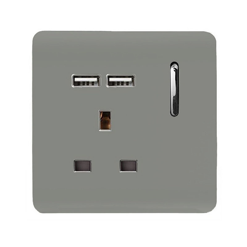 Trendi Switch 1 Gang USB 2100mA Plug Socket, Light Grey