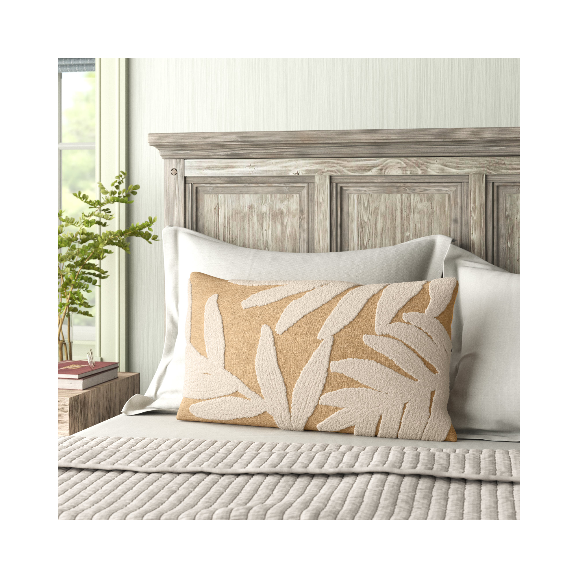 Francie Embroidered Cotton Lumbar Throw Pillow, Gold
