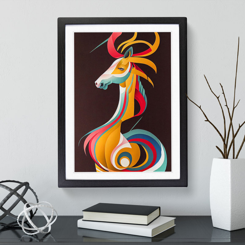 XV1022-792X Art Nouveau Horse No.6 - Single Picture Frame Print, 64cm H x 46cm W, Black