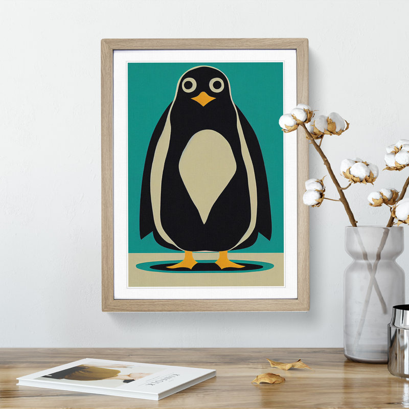 Penguin Abstract Art No.8 - Wall Art, 46cm H x 34cm W, Oak Framed