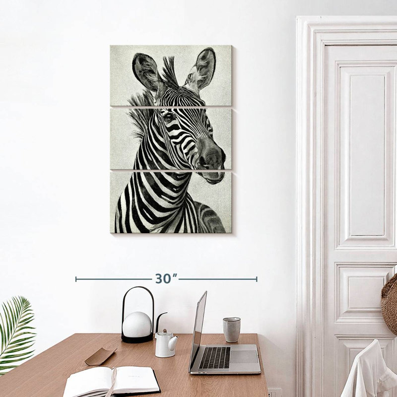 Illustration rétro de zèbre, H 32 po x l 20 po