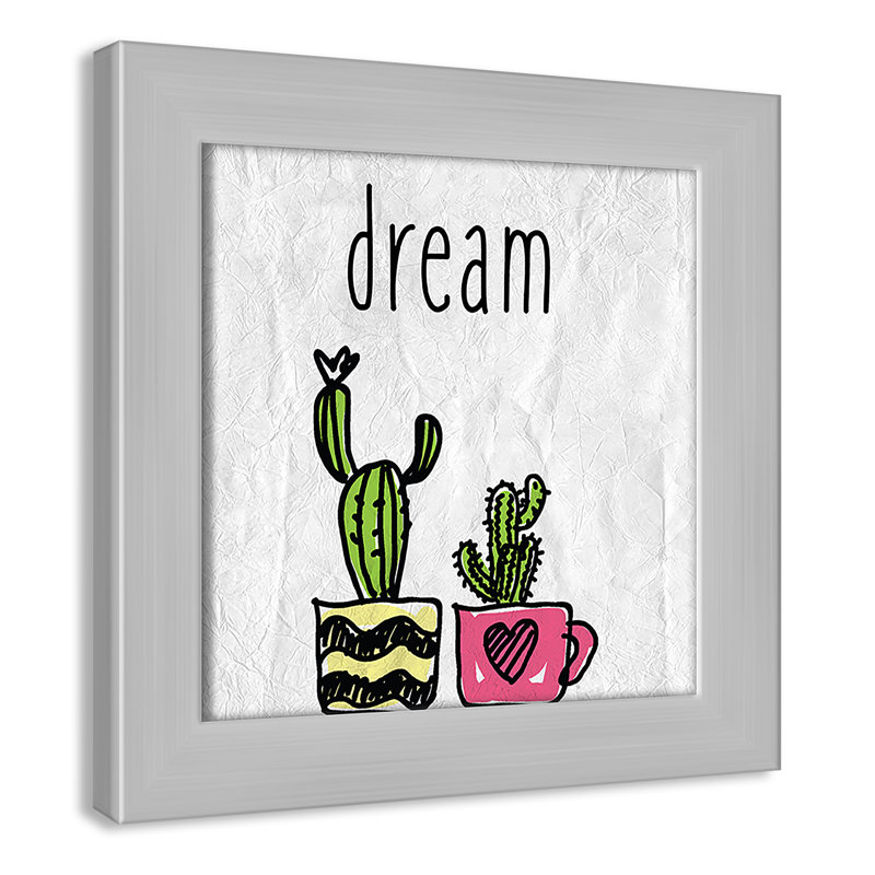 «Cacti A», art encadré, H 8 po x l 8 po x P 0,6 po, Encadré plat argent
