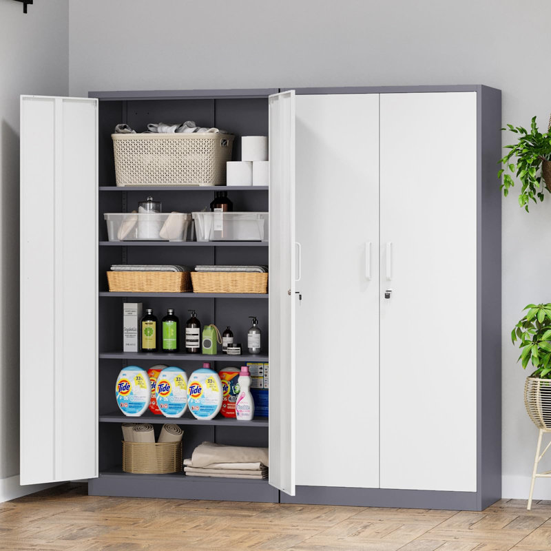 Armoire de rangement simple en métal (H 72 po x l 36 po x P 18 po), Blanc / Gris