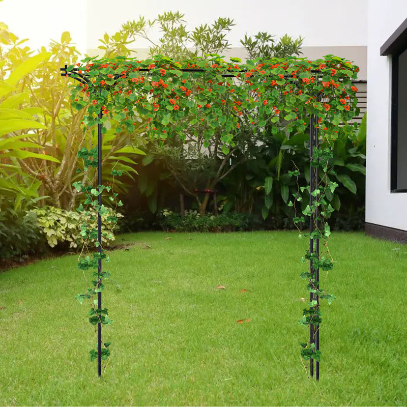 Arche de jardin en fer forgé de 7 pi de hauteur avec treillis noir pour plantes grimpantes, mariage et décoration extérieure