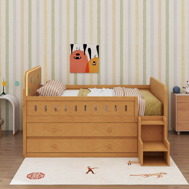 Full Size Bed With LED Light, Storage Drawers, Wood
