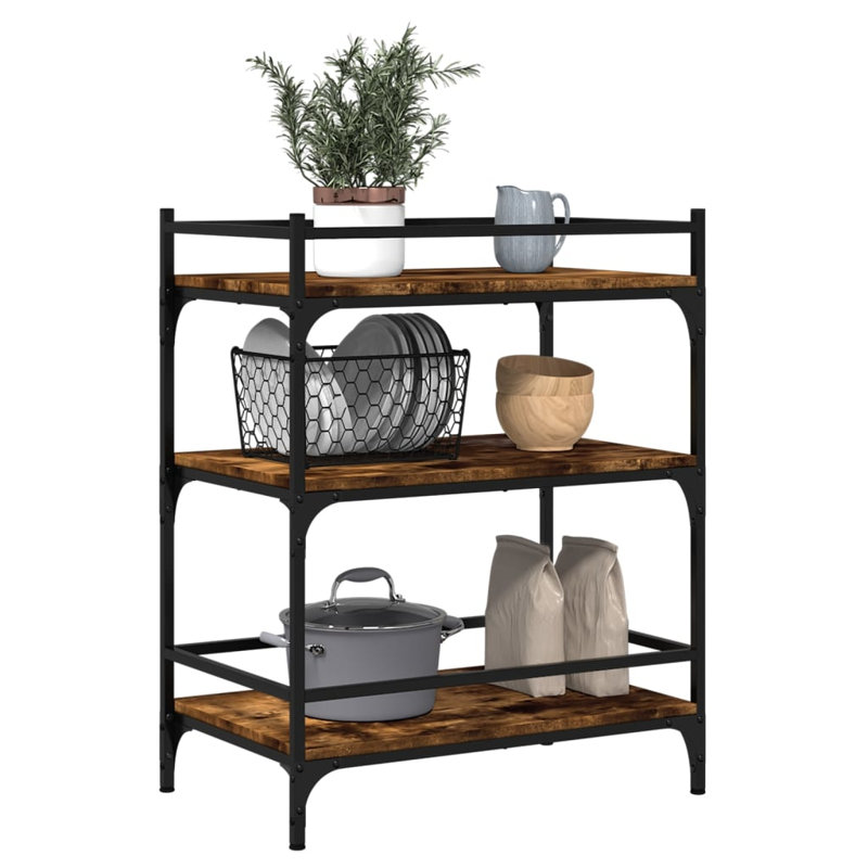 vidaXL Kitchen Trolley 25.6"x15.7"x34.1" Engineered Wood, Smoked Oak/Black