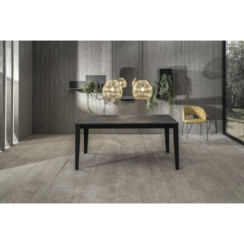 Nithilan Extendable Oak Metal Base Dining Table, Grey, Black