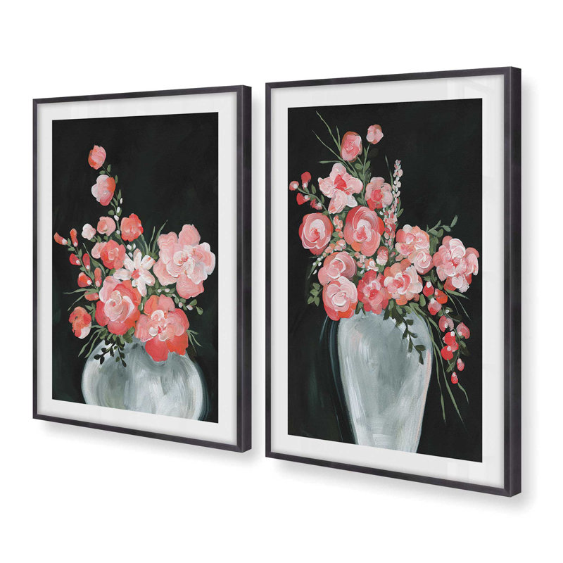 Delicate Coral Blossoms, ensemble de 2 impressions dans un cadre, H 15,5 po x l 23,5 po x P 1,25 po, Cadre en zinc patiné