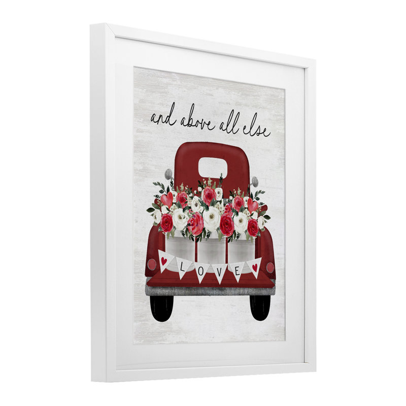 «Above All Else Romantic Truck», reproduction sous verre encadrée, design par lettré et doublé, H 16 po x l 13 po