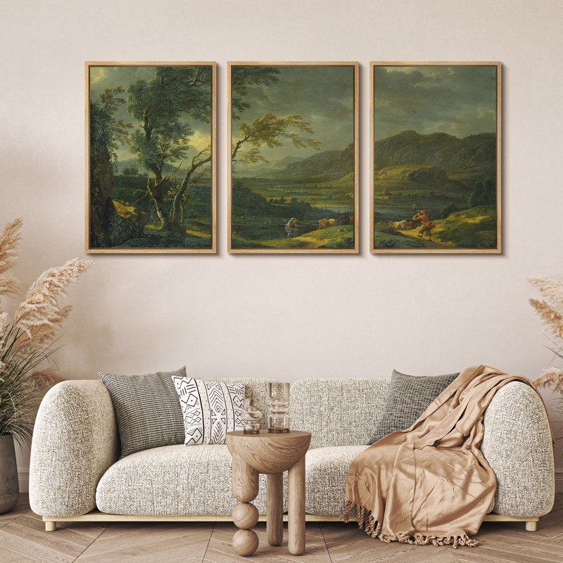 «Classic Countryside Landscape Triptych», reproduction d'art sur toile encadrée 3 pièces, H 24 po x l 48 po x P 1,5 po