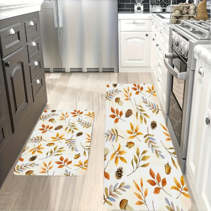 Tapis de cuisine d'automne à imprimé botanique pour cuisine et décor d'automne, jaune orange