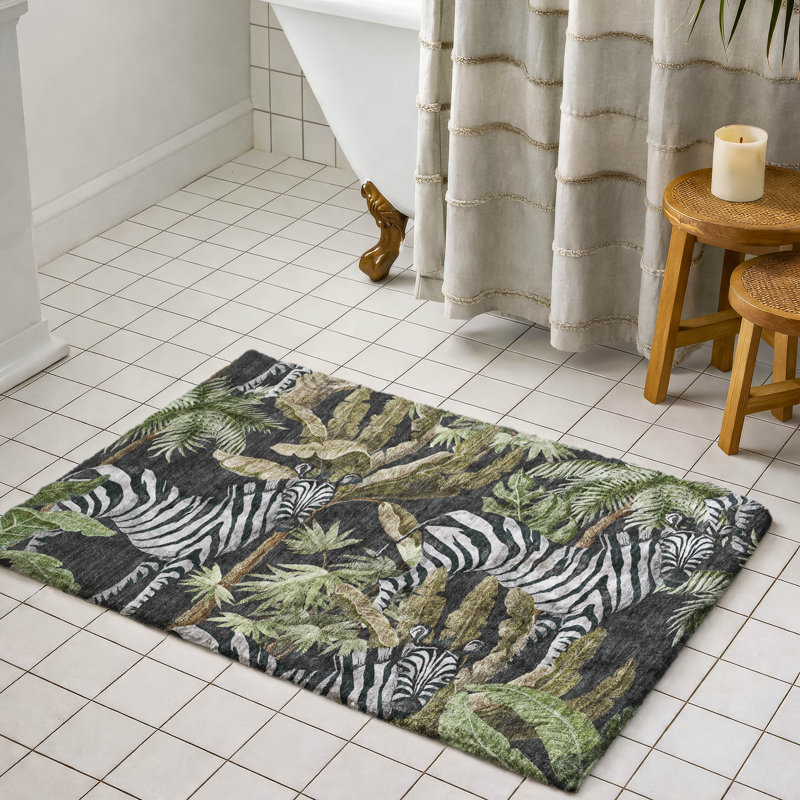 Premium Machine Washable Dream Shag ADS208 Palms and Zebras Rug, 1'8" x 2'6"