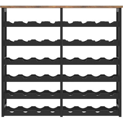 6 Tier Bamboo Wine Rack For 48 Bottles, Freestanding Floor Storage With Table Top, Stackable Holder For Kitchen Bar Dining