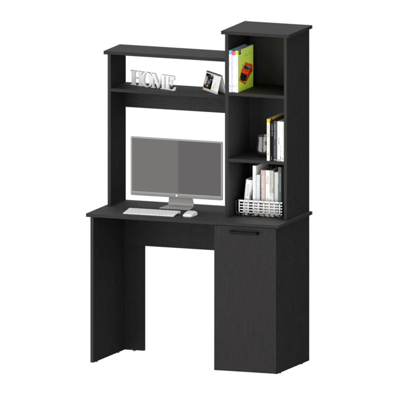 Bureau d'ordinateur avec huche et tablettes de rangement à 3 niveaux