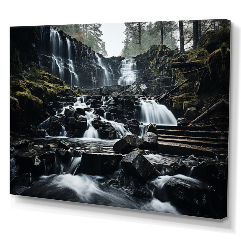 Chute d'eau monochrome en cascade Harmony I sur toile, 34" H x 44" W, Toile tendue