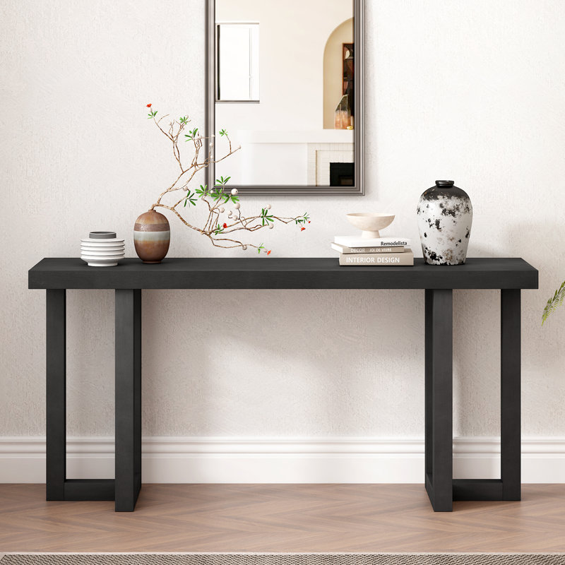 Console à conception géométrique avec pieds en pin massif, Noir