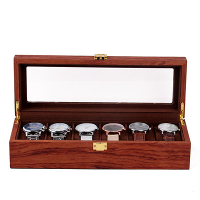 6 Slots Vintage Wooden Watch Display Box With Locking 