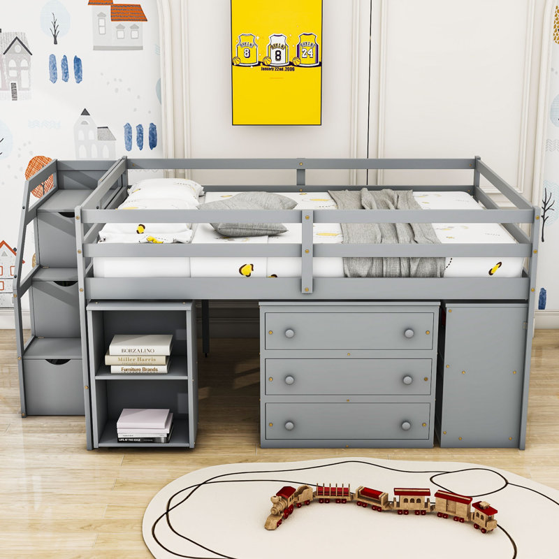 Jametrius 3 Drawer Loft Bed with Built-in-Desk by Harriet Bee, Gray, Full