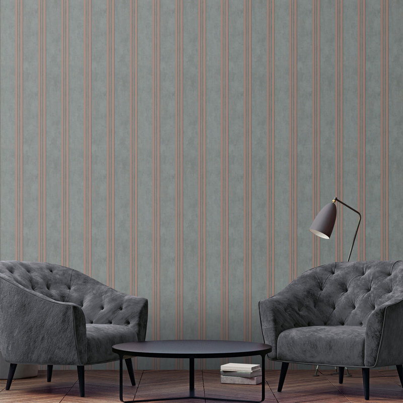Dercy 10.05cm x 53cm Textured Glitter Wallpaper Roll, Grey/Rose Gold