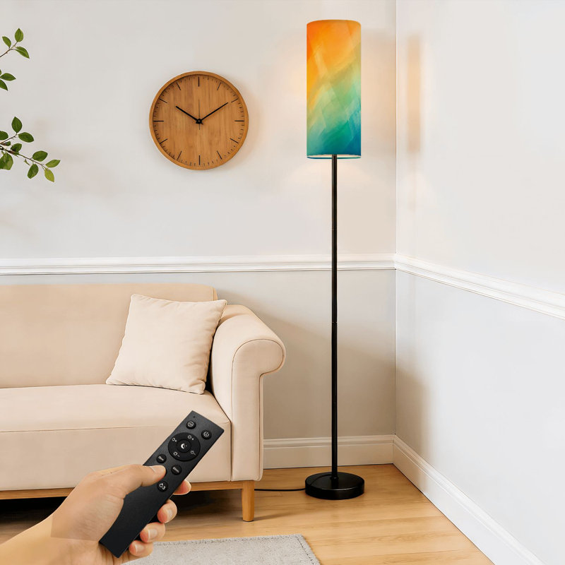 Lampe sur pied en verre abstrait bleu sarcelle créatif à intensité variable moderne avec télécommande et pédale abat-jour abat-jour grand poteau d'angle pour le salon, la chambre et le bureau