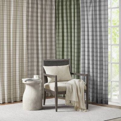 Anaheim Plaid Faux Leather Tab Top Single Curtain Panel with Fleece Lining