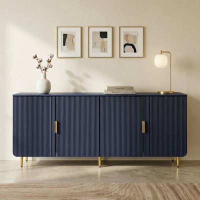 64.8" Navy Blue Fluted TV Stand with Gold Handles, Modern Media Console with Storage for TVs up to 75"