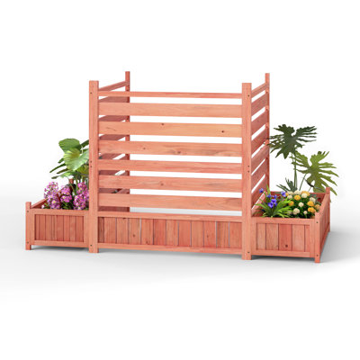 Air Conditioner Fence with Planter Box,3 Panel Wood Decorative Fences, AC Unit Fence Panels for Trash Can Garden Backyard
