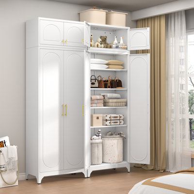 Kitchen Pantry Cabinet, 90" Tall Metal Storage Cabinet, Food Pantry Cabinets With Doors And Shelves, Storage Cabinets For Living Room, Dining, White,16" D X 32" W X 90" H, Assembly Required