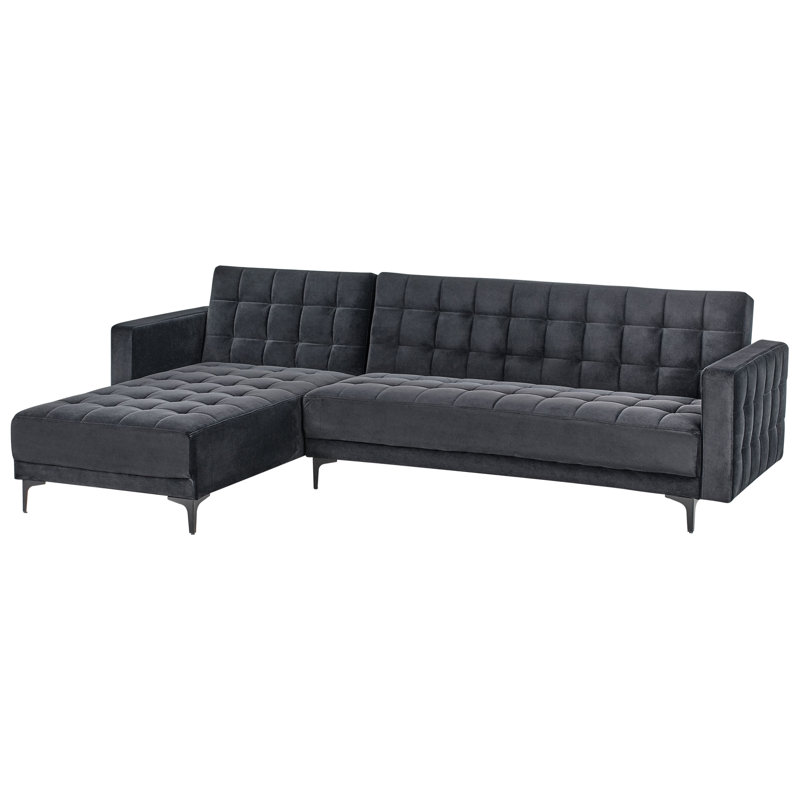 Aliyha 4 Seater Velvet Sofa Bed, Black, Left Hand Facing