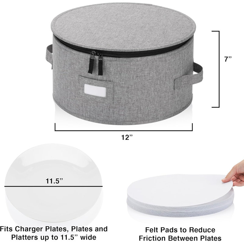 Contenant de rangement pour assiettes en porcelaine de Chine jusqu'à 11,5 po de largeur - Comprend 12 séparateurs en feutre épais
