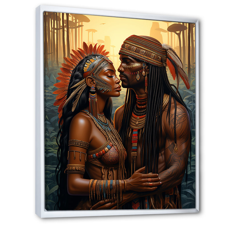 «Native Couple Celebrating Divine Love I - Couple», art mural, Cadre flottant blanc, H 40 po x l 30 po x P 1,5 po