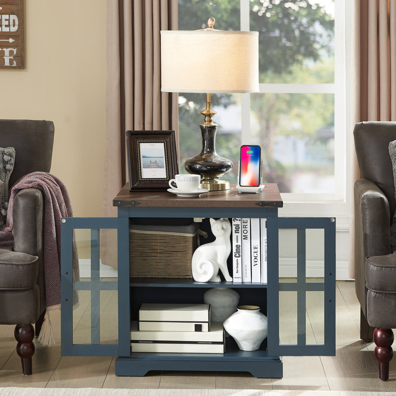 Keyaun End Table and Built-In Outlets, Blue