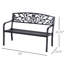Banc d'extérieur, banc de jardin en métal avec dossier à motif floral, banc de véranda avec siège à lattes pour parc, cour, pelouse