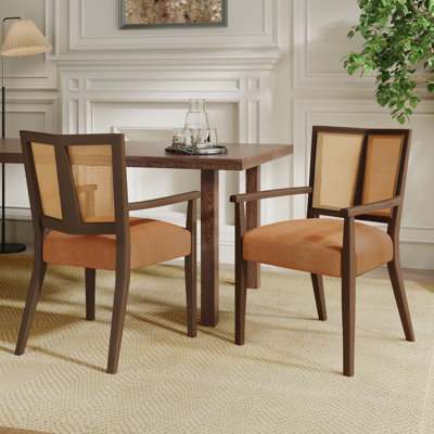 Dining Chairs Of 2, Walnut And Shades, - Designed Armrest, High Density Foam Cushioned Seats, Solid Wood Base, Suitable For Various Spaces Arm Chairs,