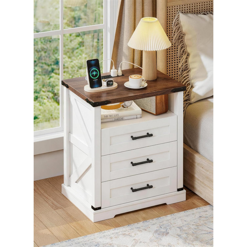  Table de chevet Farmhouse, Blanc / Brun, Individuel