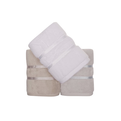 Ensemble de serviettes de bain de qualité supérieure, 100% micro-coton, 19,7 po x 35,4 po | Ultra-doux, absorbant, 560 g / m² | Lavable à la machine à 104 ° F, blanc élégant, bleu clair et brun clair | Parfait pour la salle de bain et le spa