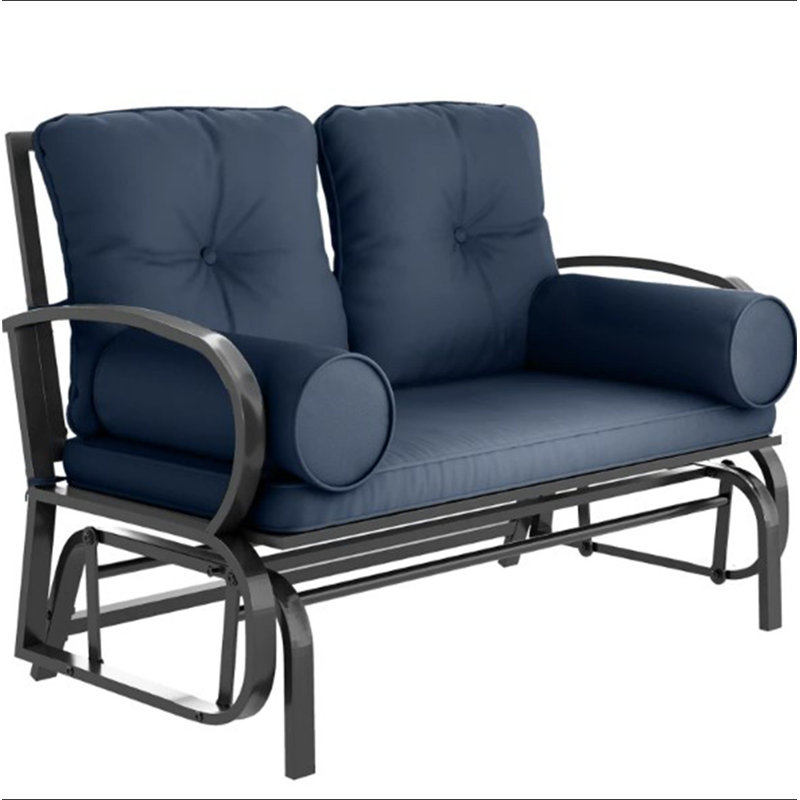 Banc de patio double, fauteuil berçant et oscillant, causeuse pour 2 personnes avec structure en acier, coussins, accoudoirs coussinés