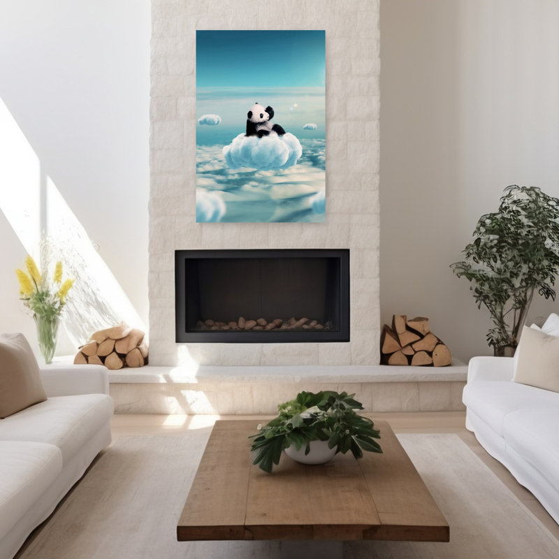 «Baby Panda Cloud Dream», art mural contemporain abstrait, 48" H x 32" W