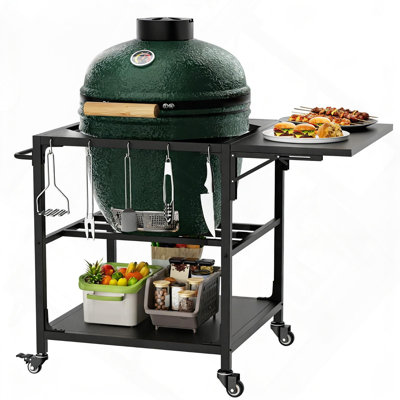 Heavy-Duty Metal Outdoor Grill Table & Prep Cart with Storage Shelf, Hooks & Removable Cover