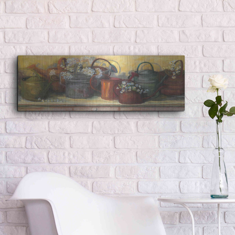 " Watering Cans " by Carol Rowan, 12" H x 36" W