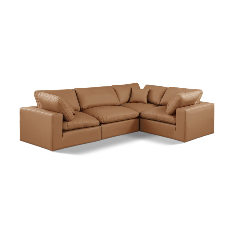 Canapé modulaire rembourré 4 pièces Hinrich, Cuir cognac végétalien