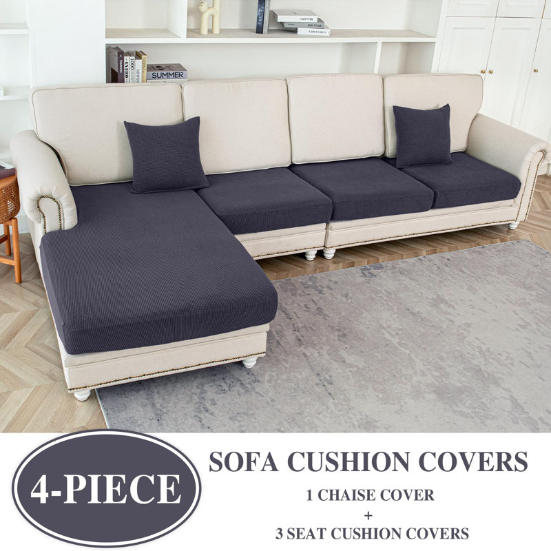 Housse de coussin pour canapé modulaire en forme de L avec siège séparé et housse de canapé Housse de canapé extensible avec 2 taies d'oreiller (3 places, 1 chaise, gris foncé)