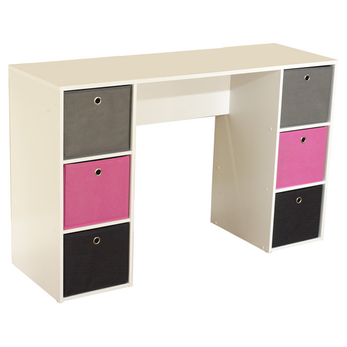 Meike Writing Desk, White, Pink / Black / Grey