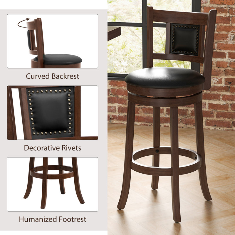Acelee Swivel Upholstered Counter Stool with Solid Wood Frame, 4, Bar Stool (30.5” Seat Height)