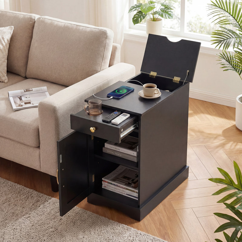 35cm W Manufactured Wood Bedside Table, Black